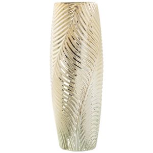 Jarrón rallado hojas dorado alto 40 cm