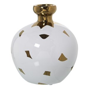 Jarrón cerámica blanca y dorado alto 23 cm