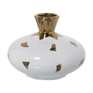 Jarrón cerámica blanca y dorado alto 18 cm