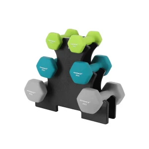 Juego de Mancuernas Hexagonales con Soporte