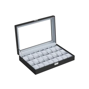 Caja de Relojes con Cierre Ranuras Tapa de Cristal Regalo Cuero Sintético