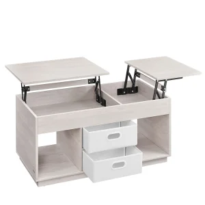 Mesa de Centro Café con Tablero Elevable Cajones y Compartimentos Ocultos
