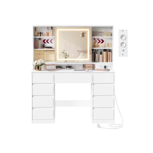 Tocador con espejo luz y almacenaje para maquillaje y accesorios